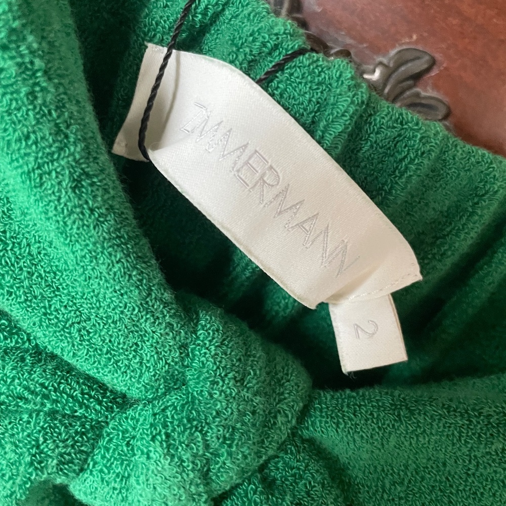 Zimmerman Teddy Tie Front Terrycloth Dress in Green - Picture 2 of 3